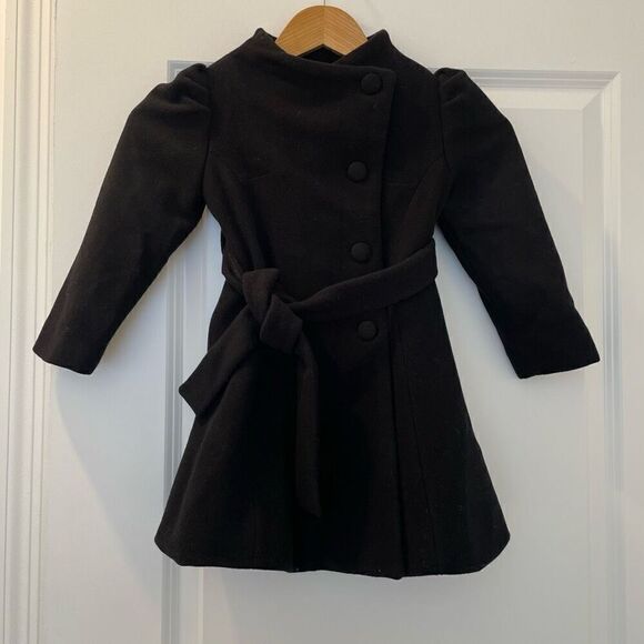 ABEL & LULA GIRLS BLACK VIRGIN WOOL BELTED COAT Size 4